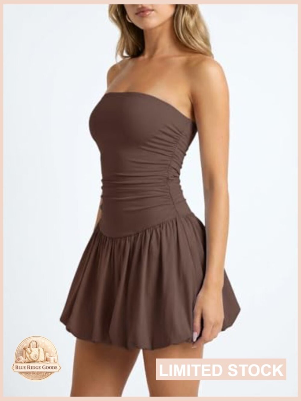 Tube Mini Dress Bodycon Ruched Bubble Hem Strapless Backless Summer Night Out - Picture 2 of 7